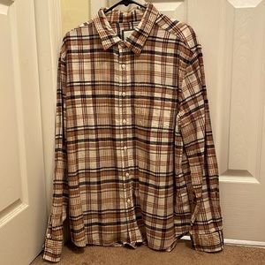 American Eagle Men’s XL Brown/Black/Crean Plaid Button Down Shirt, 100% Cotton.